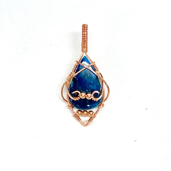 HANDMADE Apatite and Bare Copper Hand Wrapped Statement Pendant, Gift for Her - Picture 9 of 10